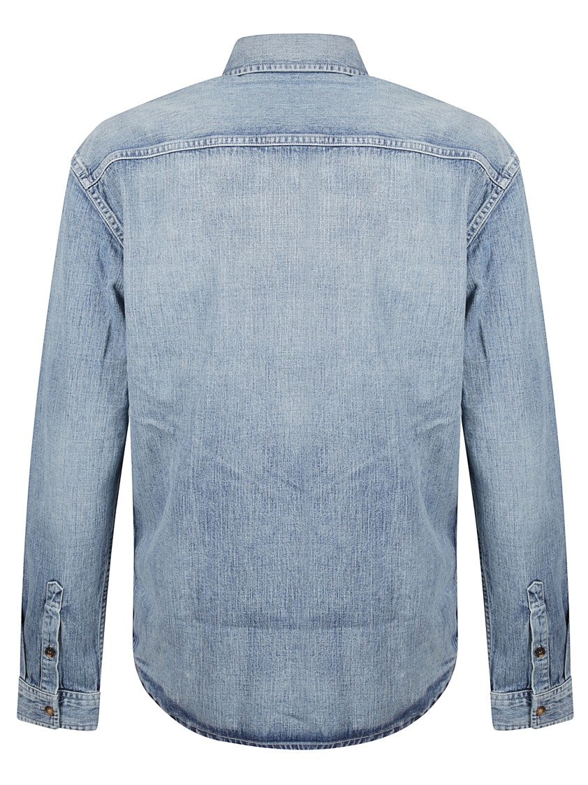 Saint Laurent Large Fit Denim Shirt With Pointed Collar