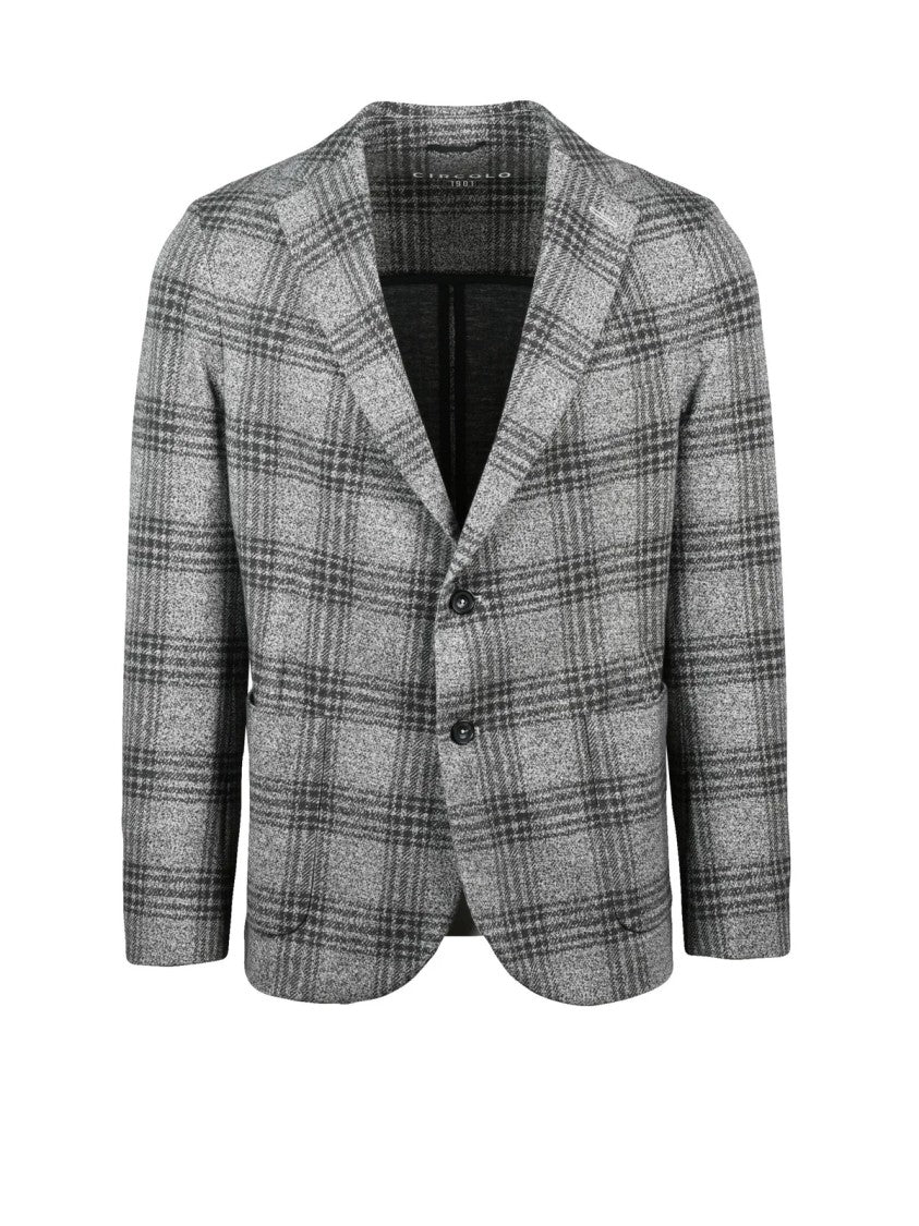 Circolo 1901 Rounded Jacket With Notched Lapel And Grey Checkered Pattern