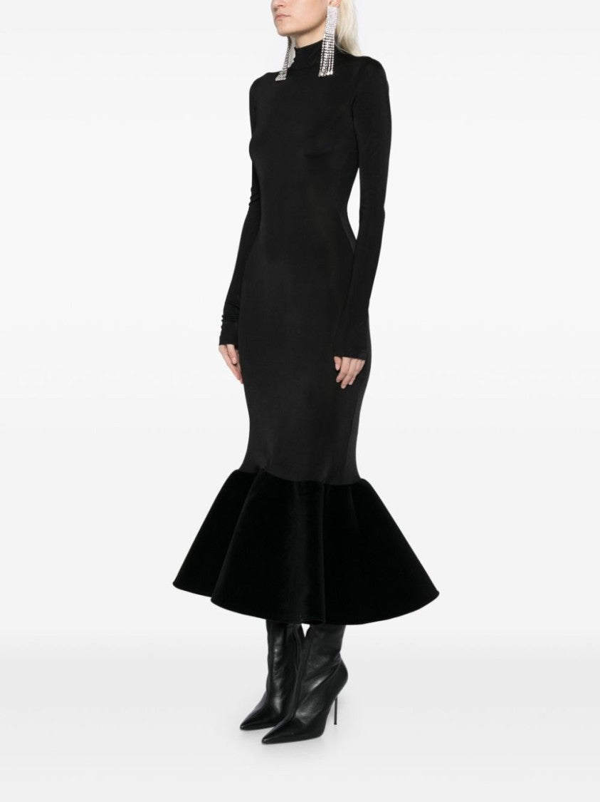 David Koma Flounce Velvet Hem Long Sleeve Midi Dress