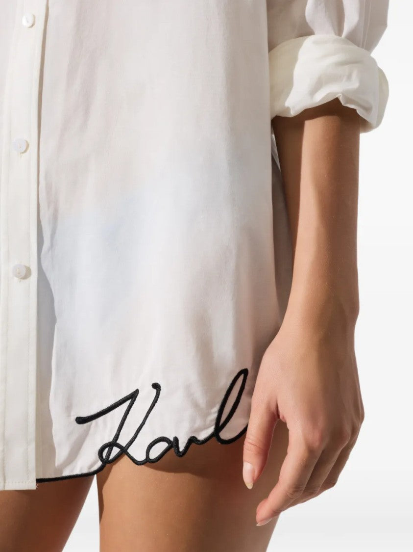 Karl Lagerfeld Classic White Button-Up Shirt With Signature Detail