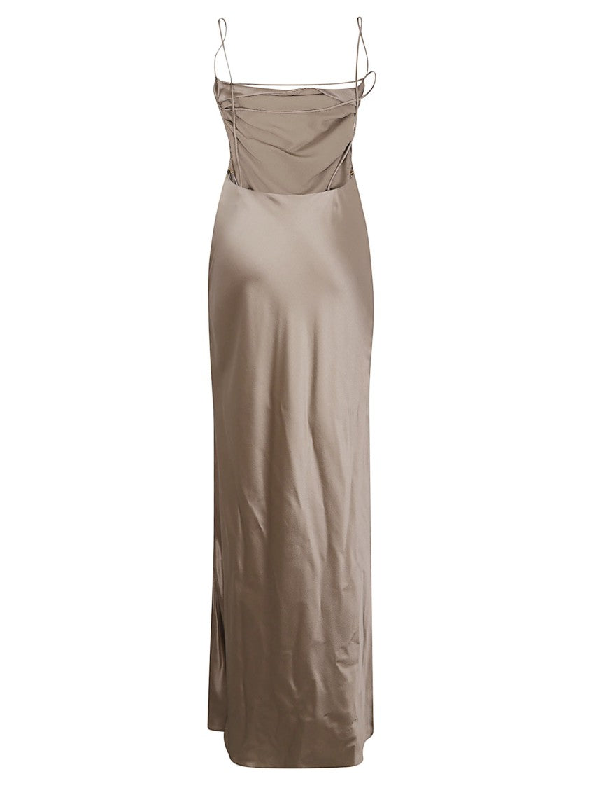 Saint Laurent Silk Midi Dress With Cowl Neckline And Spaghetti Straps