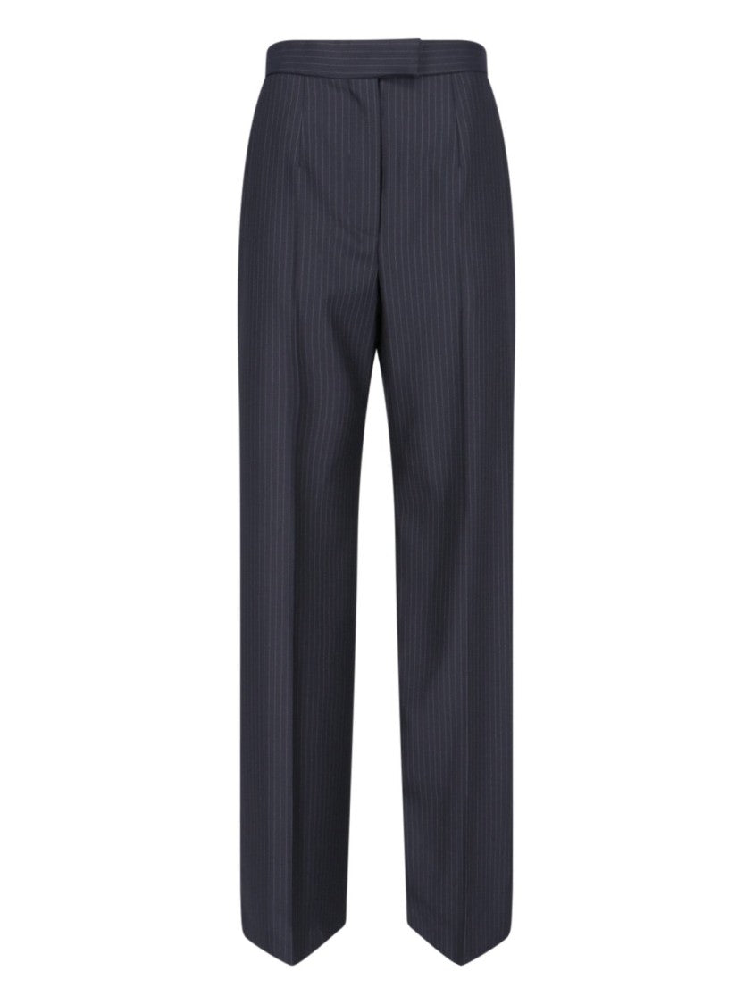 Alexander Mcqueen Tailored Blue Wool Trousers With Structured Waistband