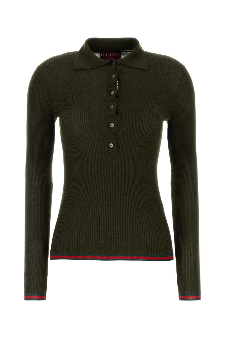 Gucci Olive Green Cashmere Blend Polo Shirt