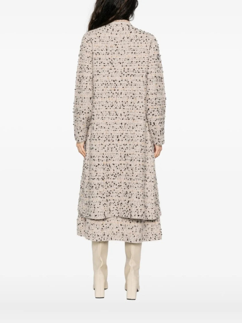 Fabiana Filippi Textured Speckled Long Coat With Layered Hem And Decorative Button