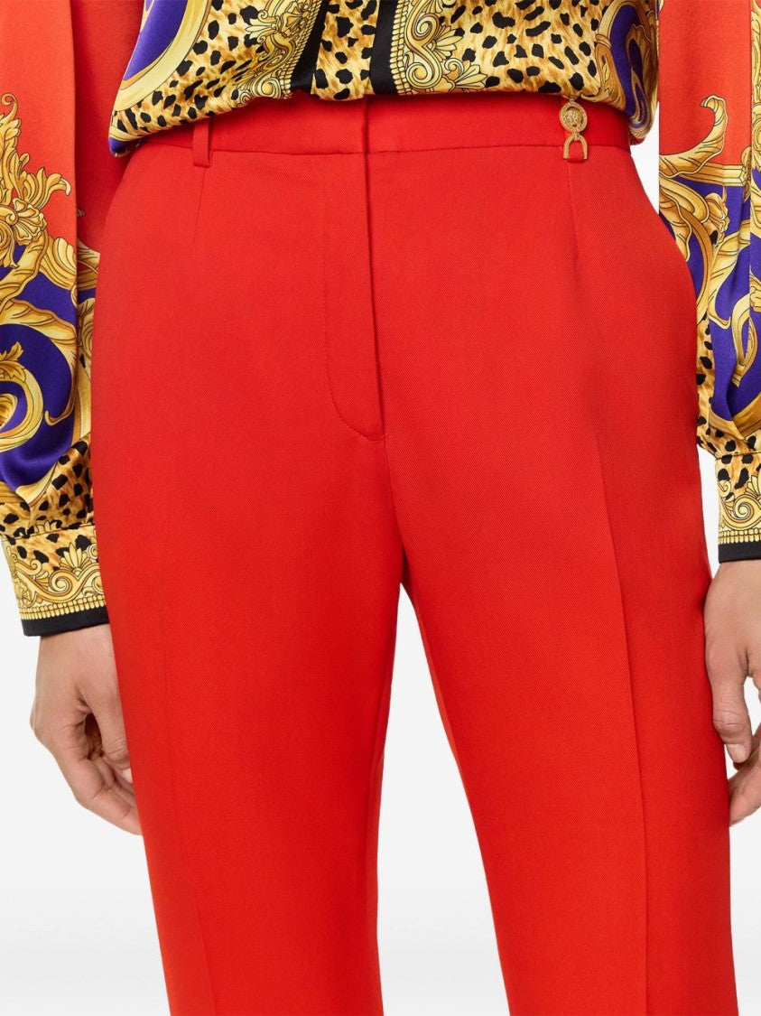 Versace Red High Waist Flared Wool Trousers