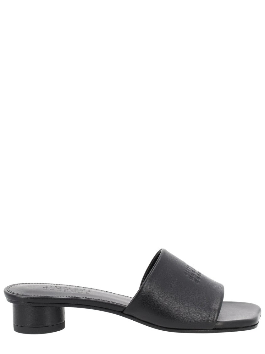 Mm6 By Maison Margiela Black Minimalist Embossed Leather Sandals