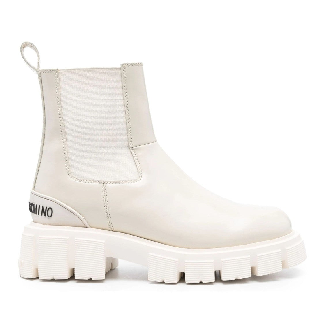 Love Moschino White Leather Chunky Elastic Panel Boots