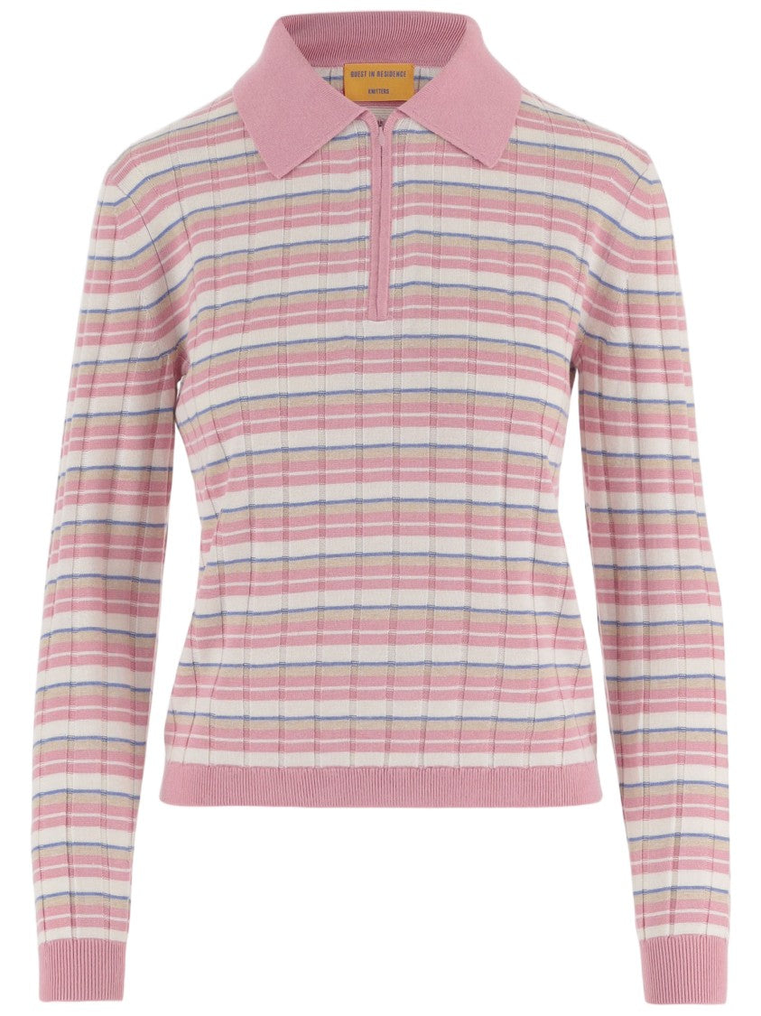 Guest In Residence Multicolor Striped Silk-Linen Zip Polo Sweater