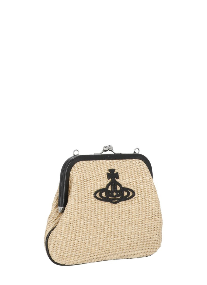 Vivienne Westwood Structured Woven Rafia Clutch Bag With Signature Orb Logo