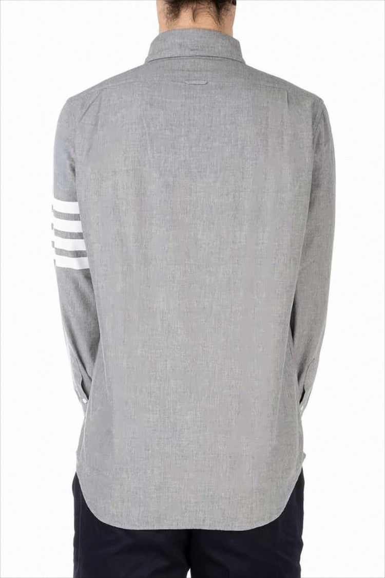 Thom Browne Long-Sleeve Shirt With Classic Collar And Striped Sleeve Detail