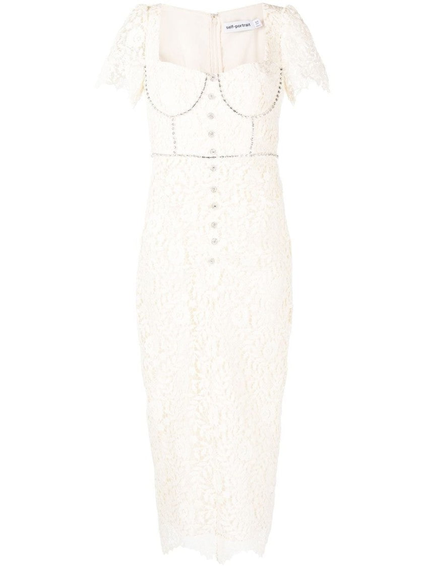 Self-Portrait Cream Rose Lace Midi Dress