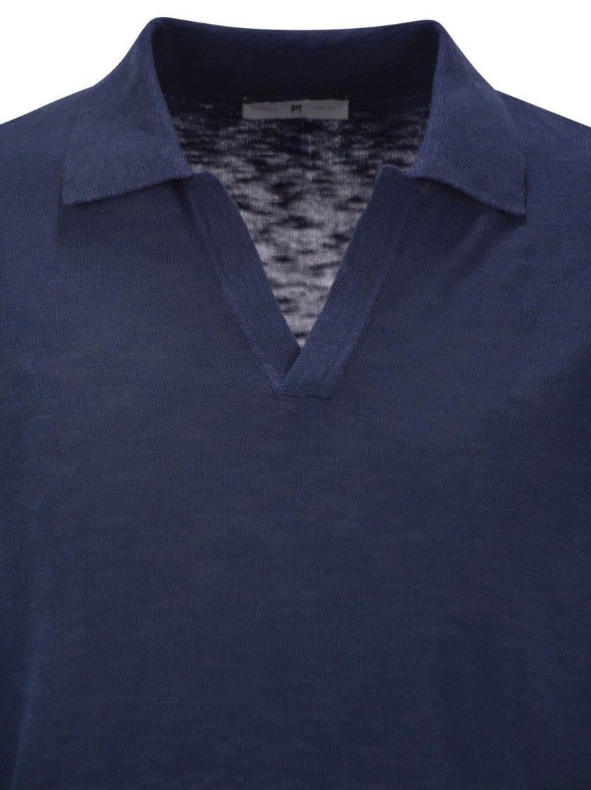 Pt Torino Buttonless Collar Polo Shirt With Slim Fit