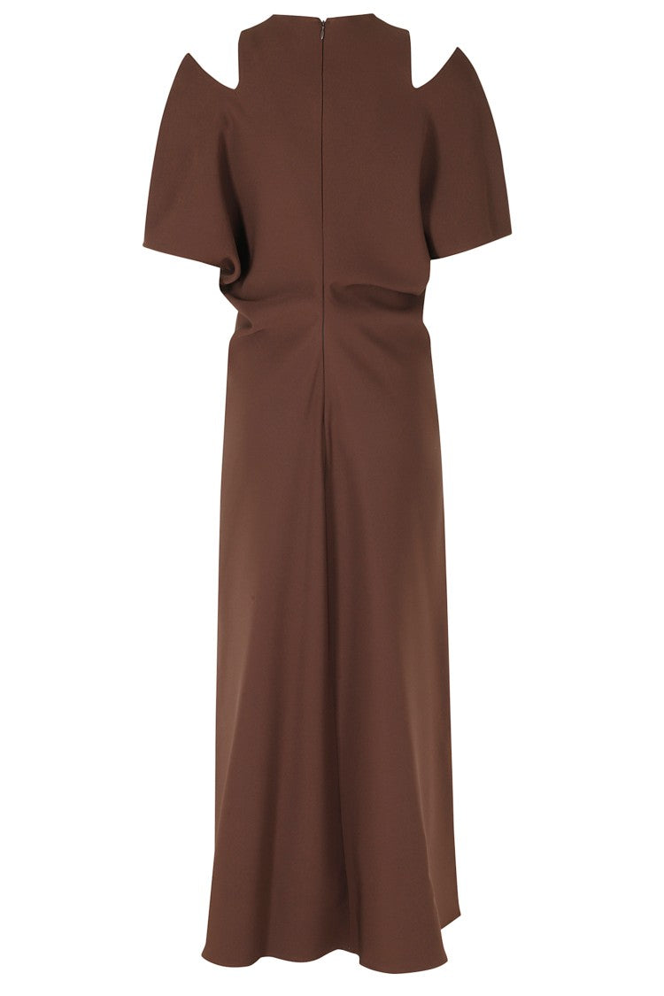 Federica Tosi Dark Brown Cut-Off Sleeves Crew Neck Polyester Midi Dress