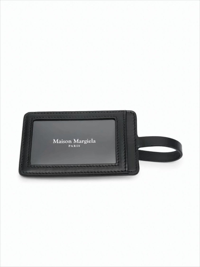 Maison Margiela Sleek Rectangular Calf Leather Keyring With Logo Window
