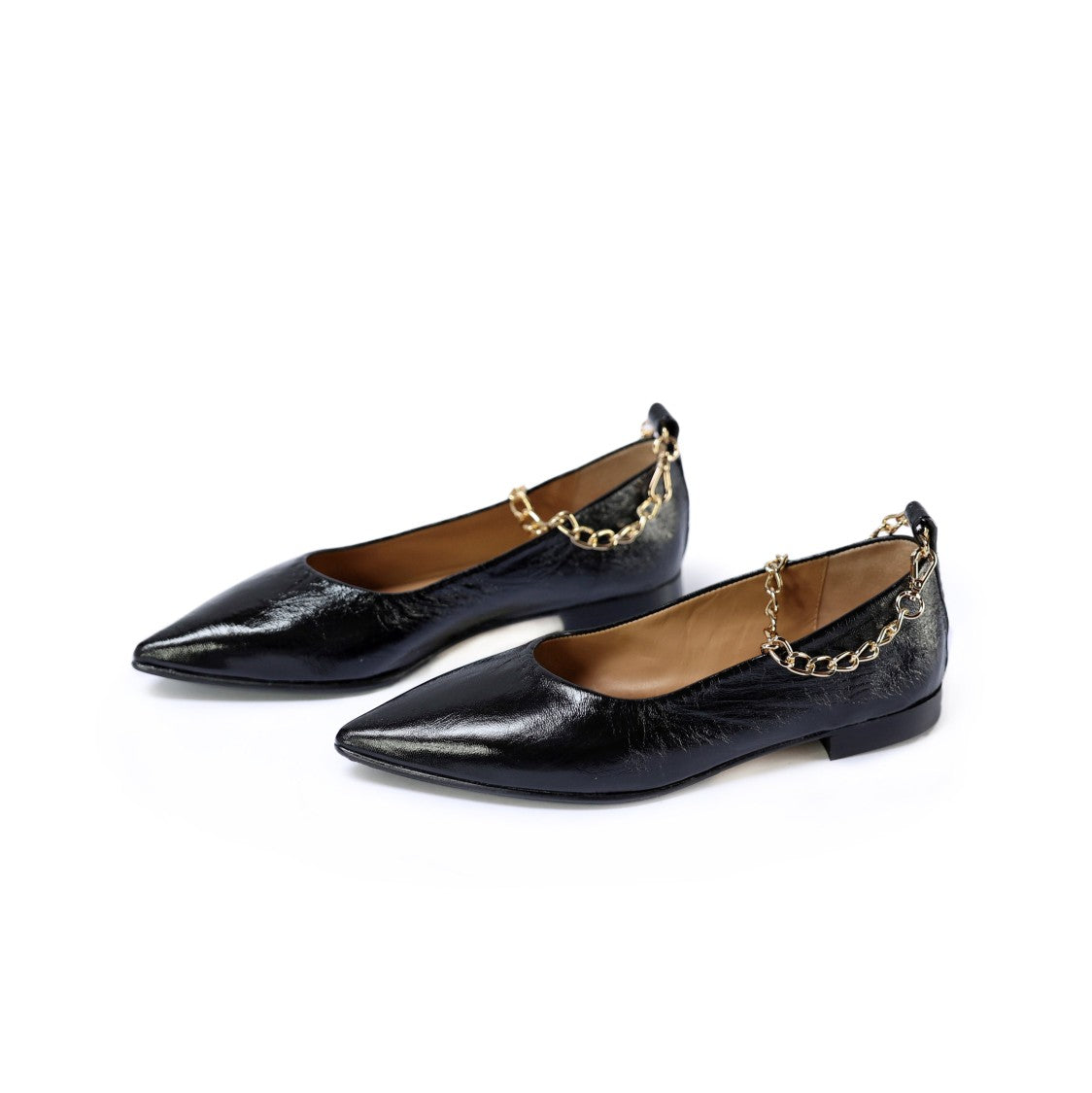 Ton Gout Latex Leather Ballerinas With Gold Chain Detail