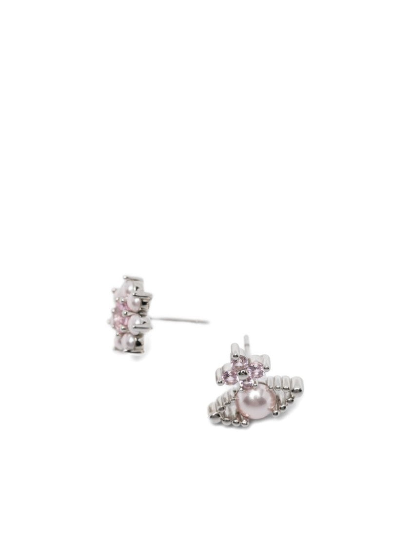 Vivienne Westwood Mismatched Silver-Tone Earrings With Pink Pearl Embellishments