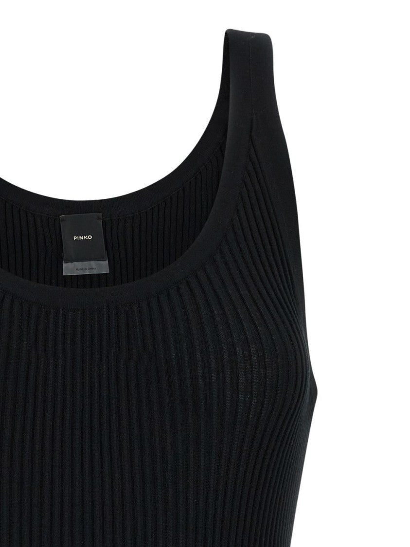 Pinko Black Ribbed Beaded Tank Top
