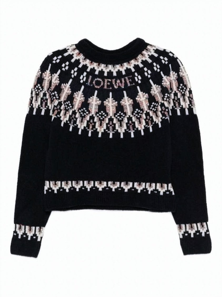 Loewe Cropped Wool Blend Sweater With Geometric Floral Knit