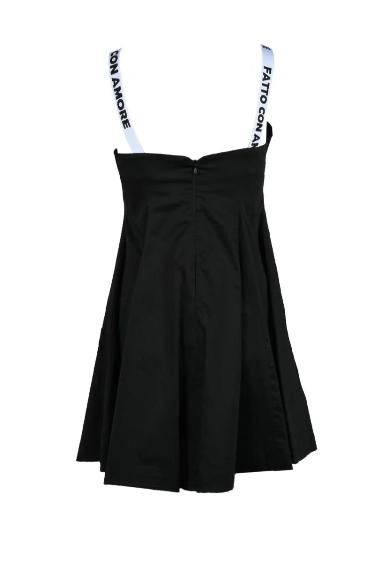 Giulia N Black Flared Cotton-Blend Mini Dress
