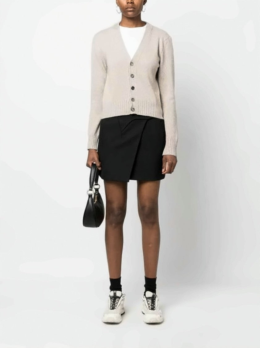Ami Paris Cashmere Blend Cropped Cardigan With Ribbed Detailing