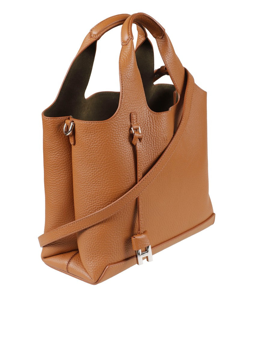 Hogan Structured Leather Handbag With Pebbled Texture
