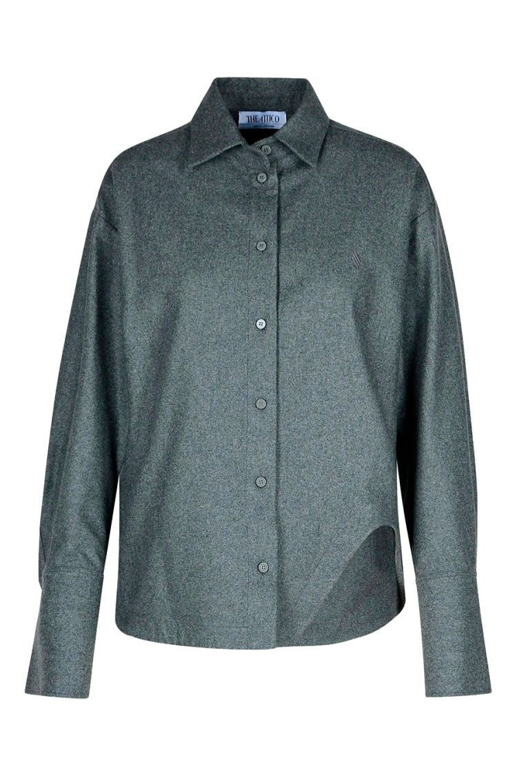 The Attico Grey Wool-Blend Button-Front Shirt