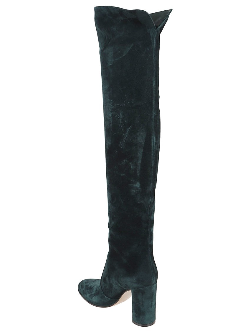 Gianvito Rossi Knee-High Black Suede Boots With Block Heel