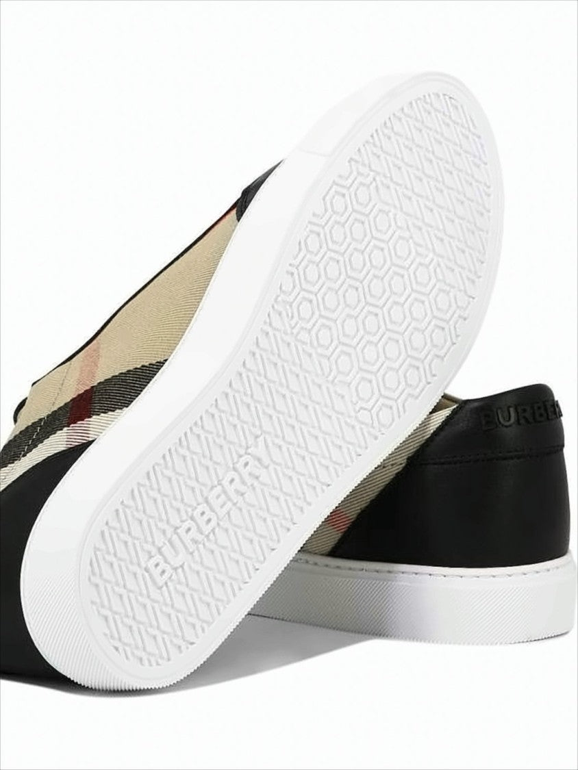 Burberry Check Panel Low-Top Sneakers With Smooth