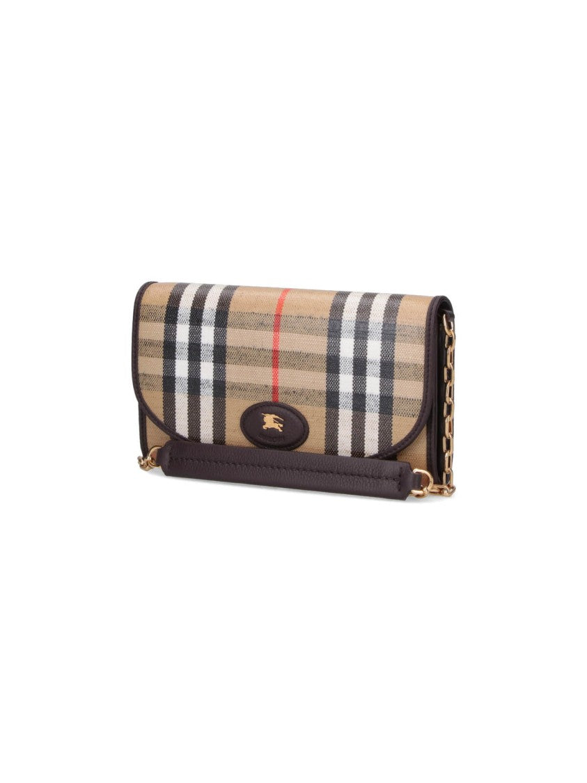 Burberry Highlands Chain Wallet With Check Motif – Beige