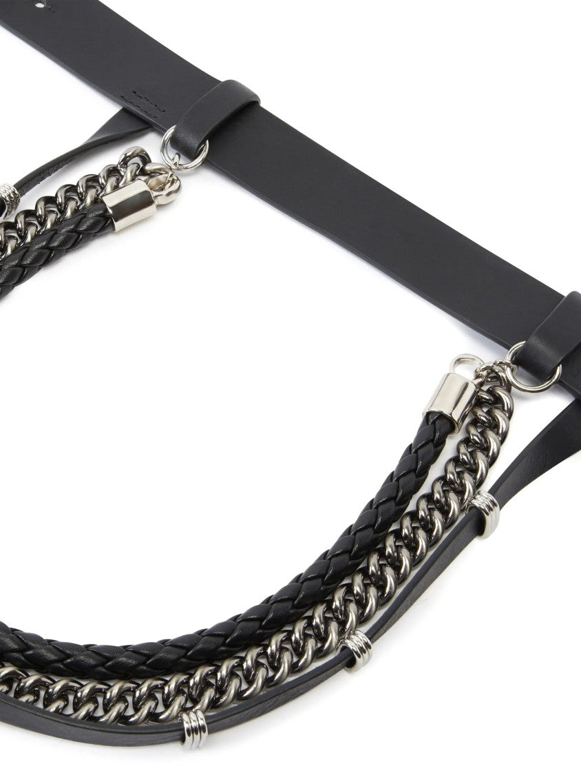 Pinko Braided Chain Detail Leather Belt