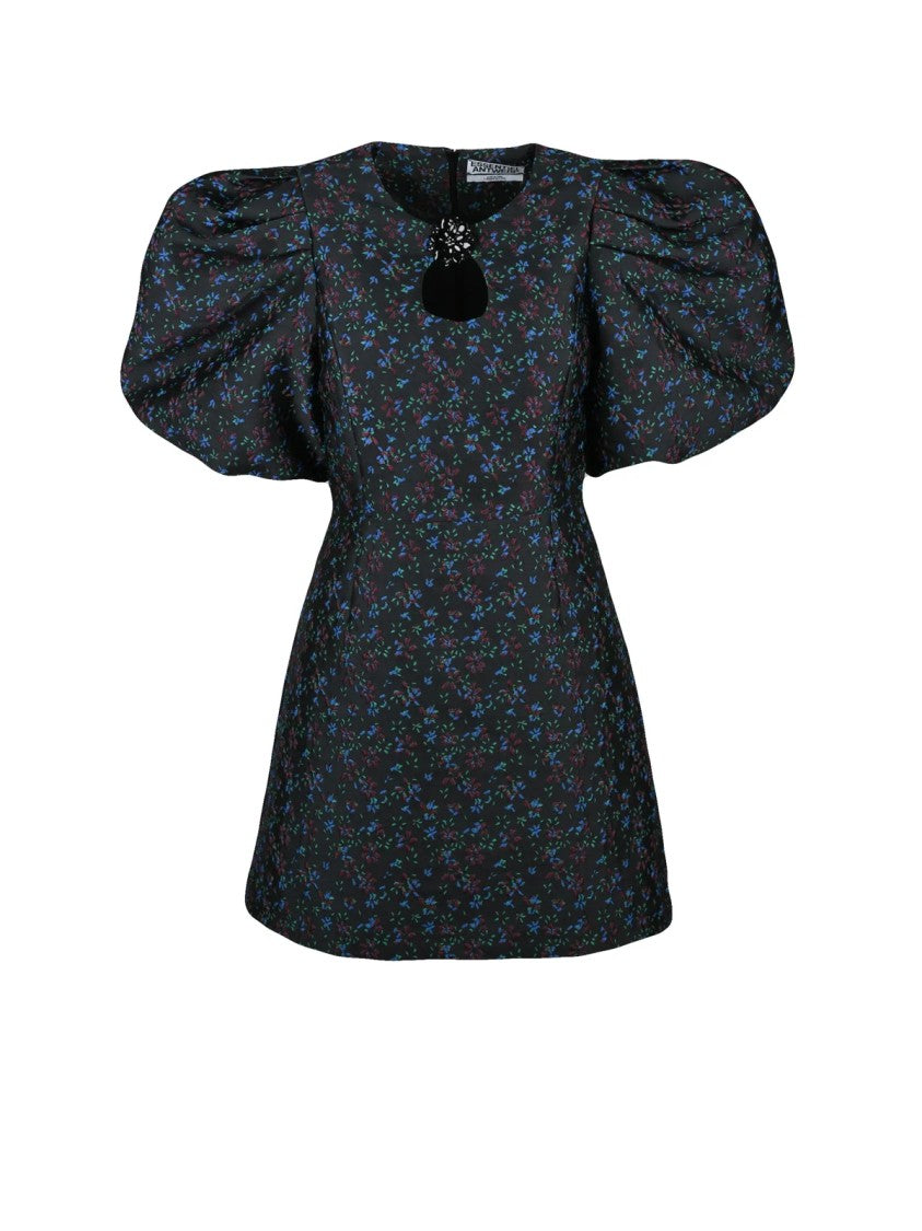 Essentiel Antwerp Short Dress With Balloon Sleeves And Floral Accents