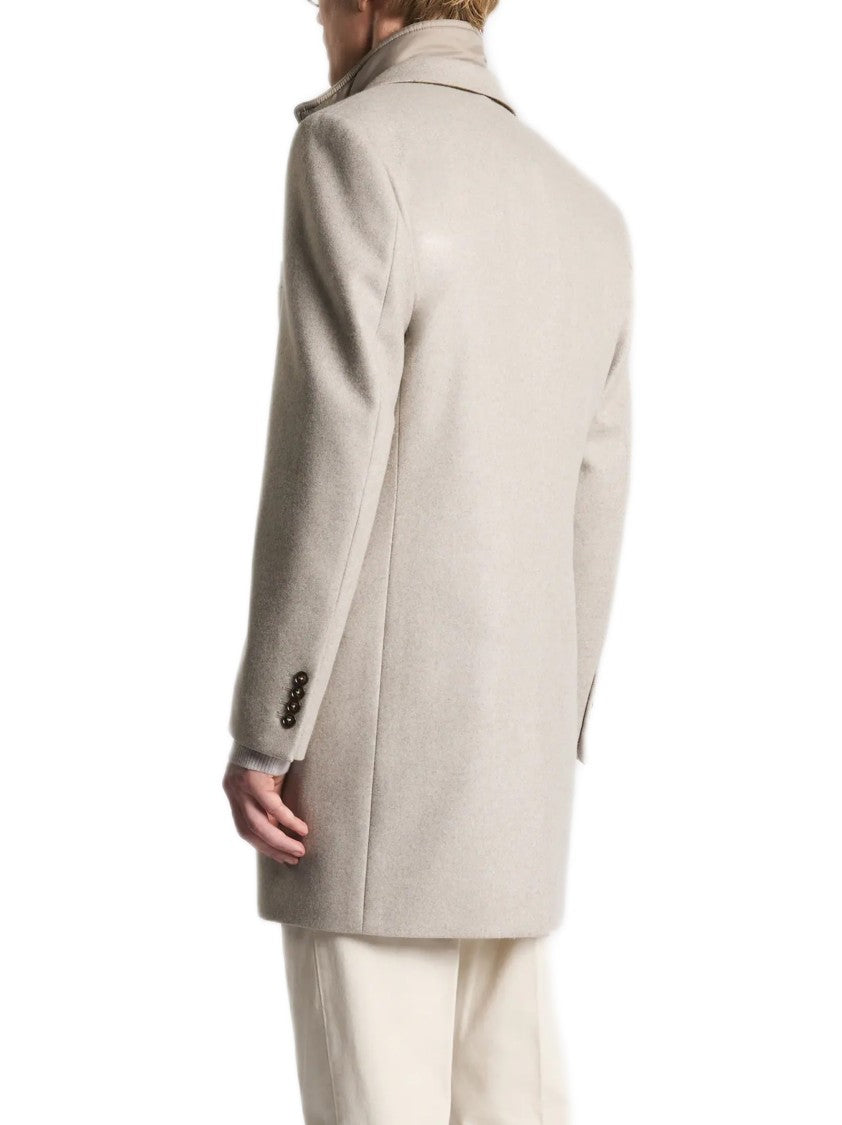 Fay Three-Button Tailored Coat In Sand With Textured Finish