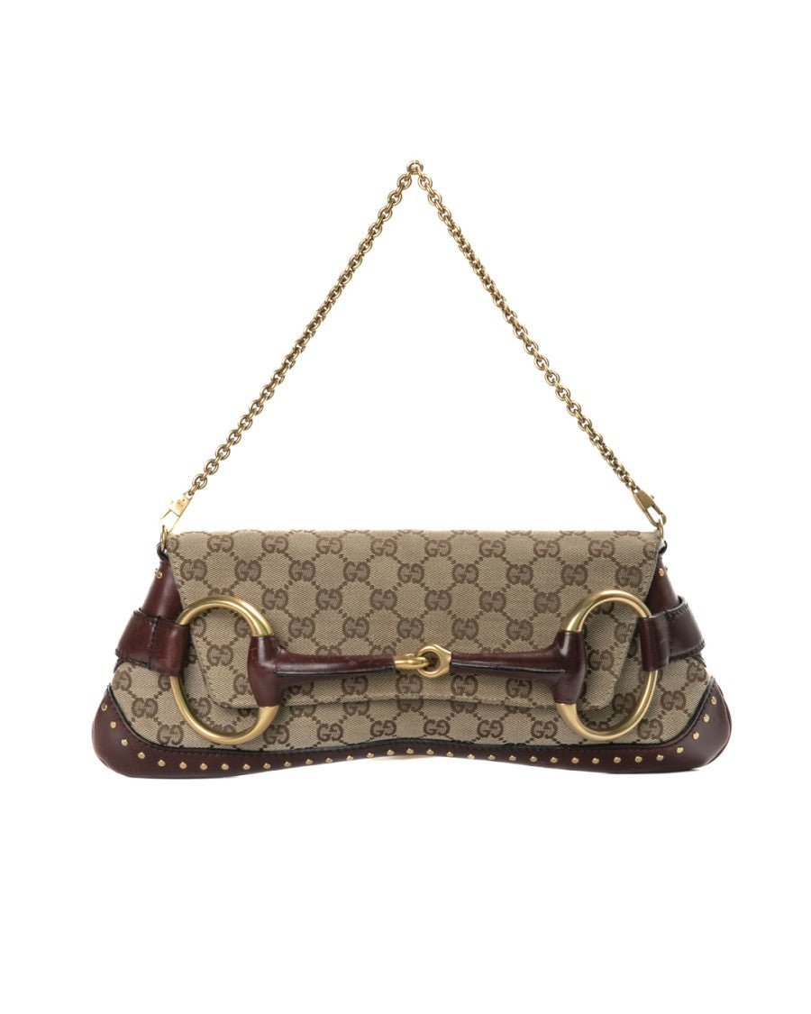 Gucci Brown Canvas Tom Ford Horsebit Medium Shoulder Bag