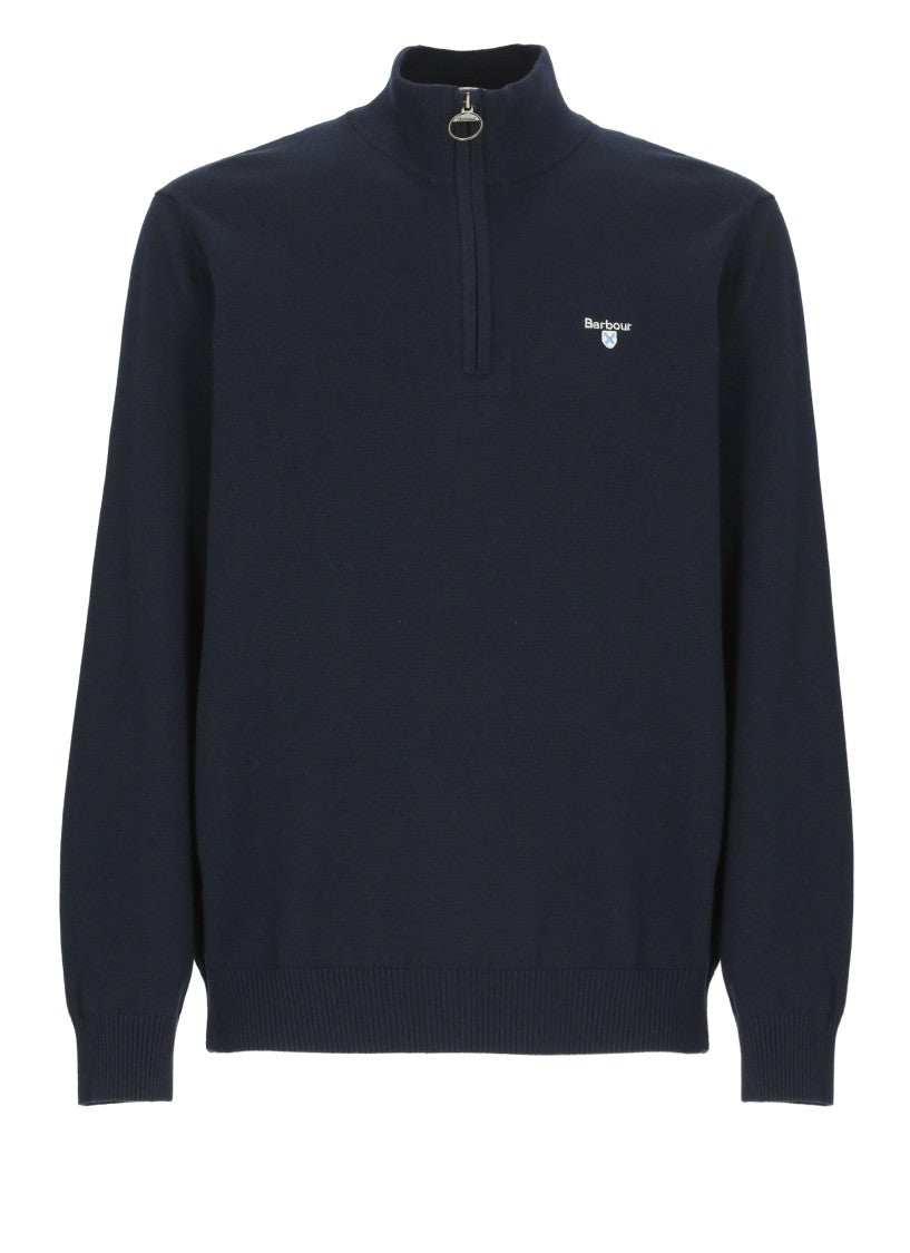Barbour Blue Cotton Zip Round-Neck Shirt