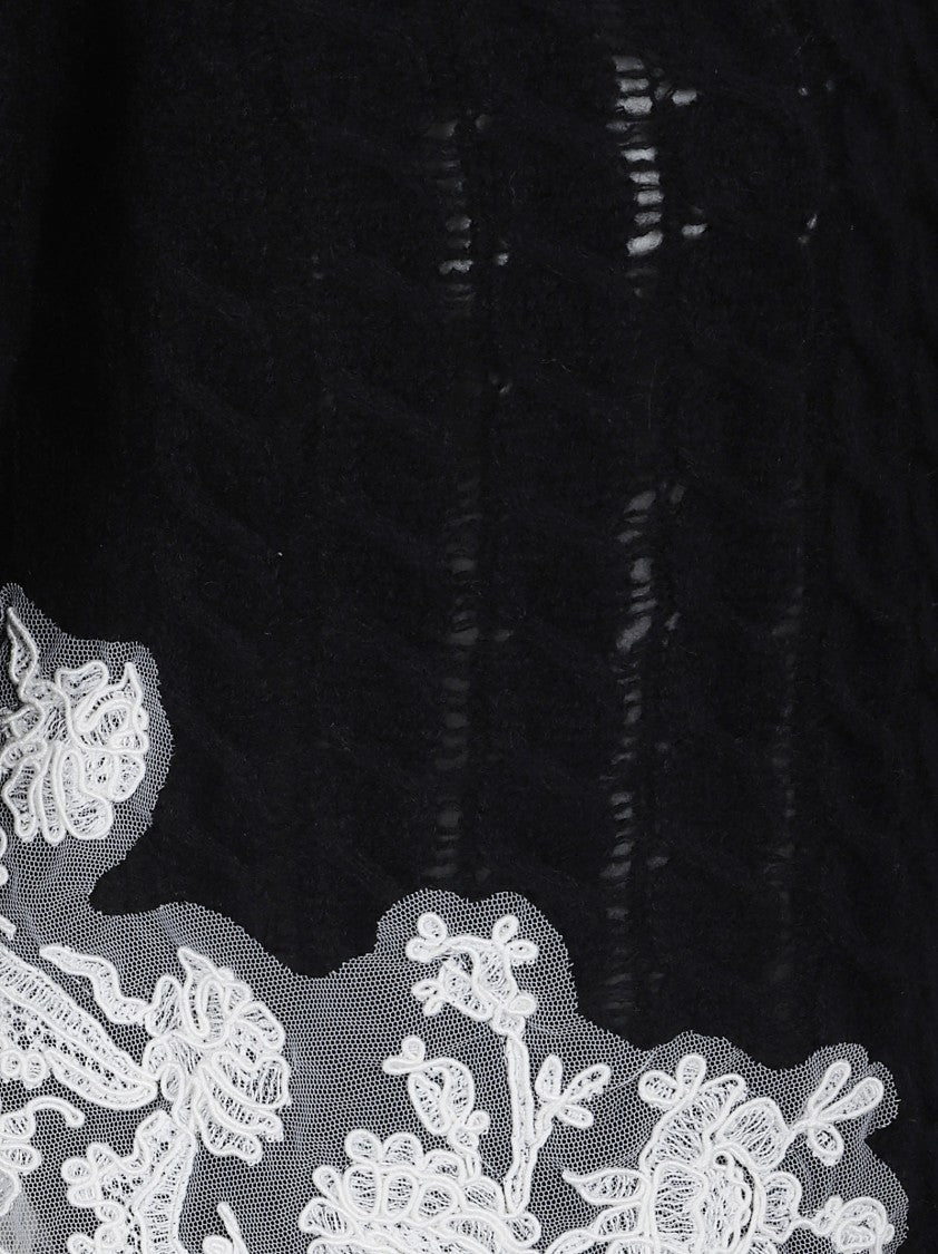 Ermanno Scervino Black Knit Sweater With Floral Lace Appliqué