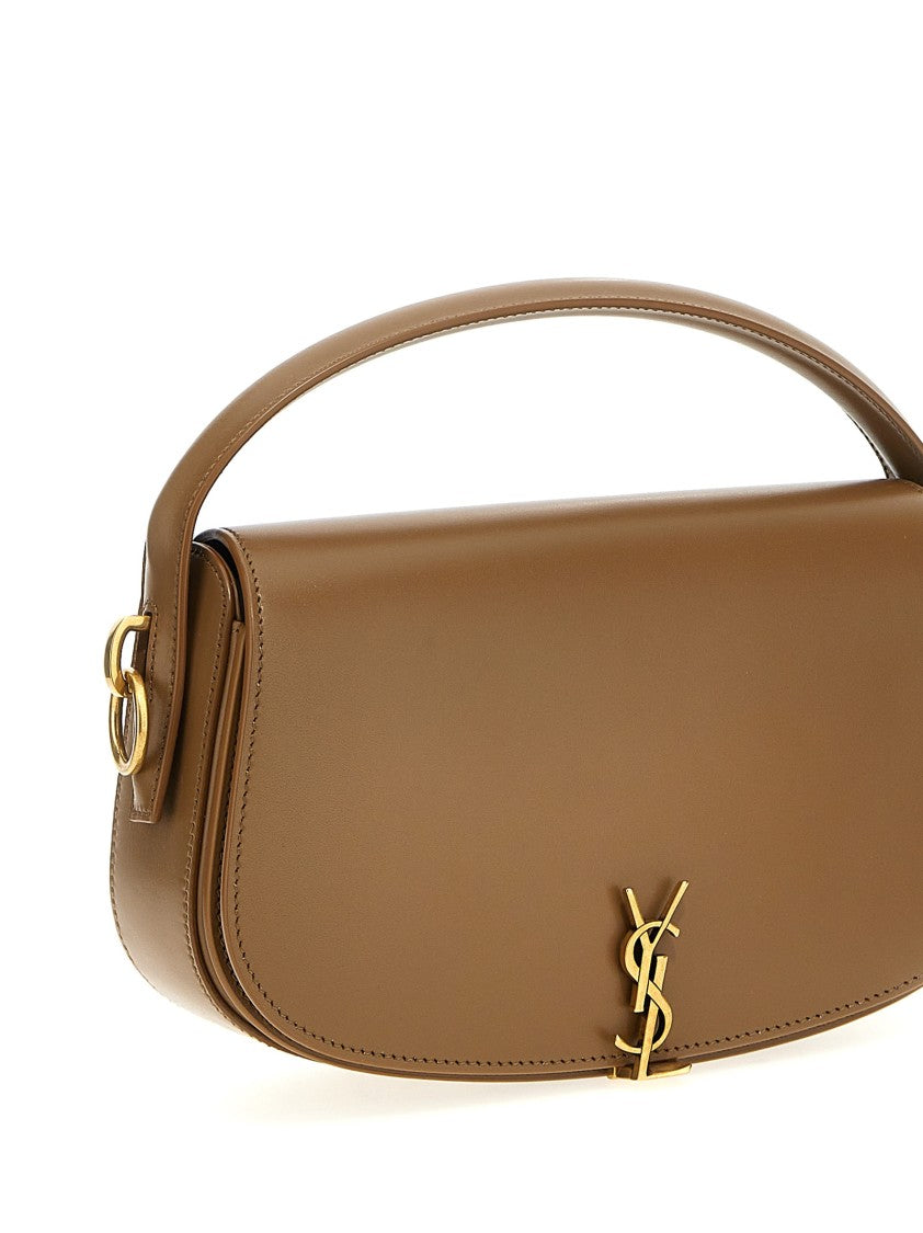 Saint Laurent Structured Brown Leather Shoulder Bag With Gold-Tone Hardware