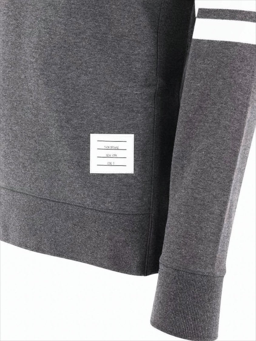 Thom Browne Long-Sleeve Grey Cotton T-Shirt With Signature Stripes