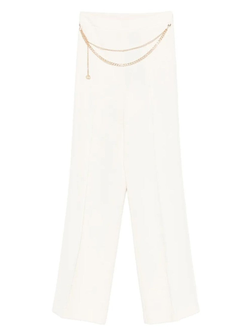 Twin-Set Wide-Leg Pants With Chain Detail And Smooth Finish