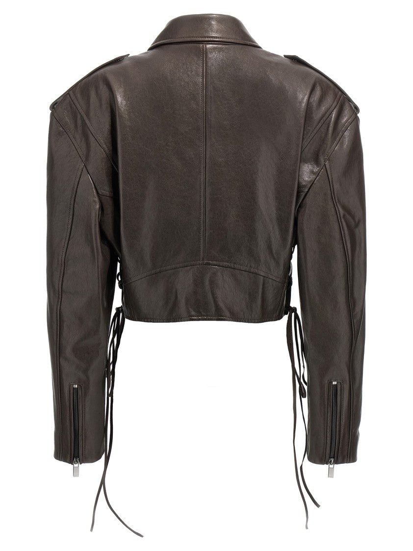 Magda Butrym Cropped Brown Sheepskin Biker Jacket