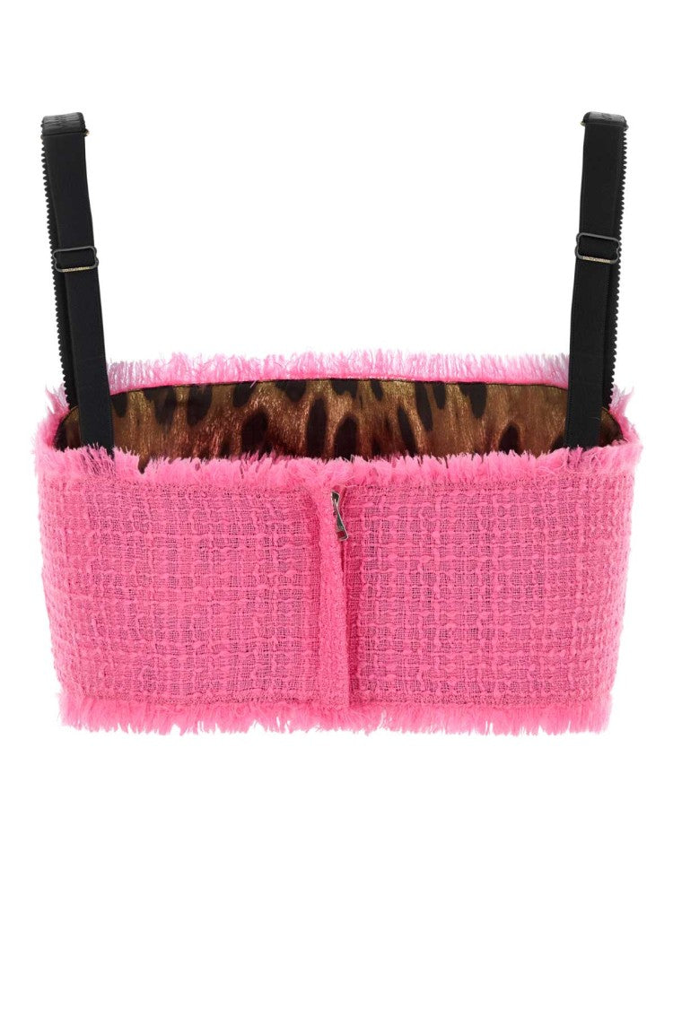 Dolce & Gabbana Fuchsia Tweed Crop-Top