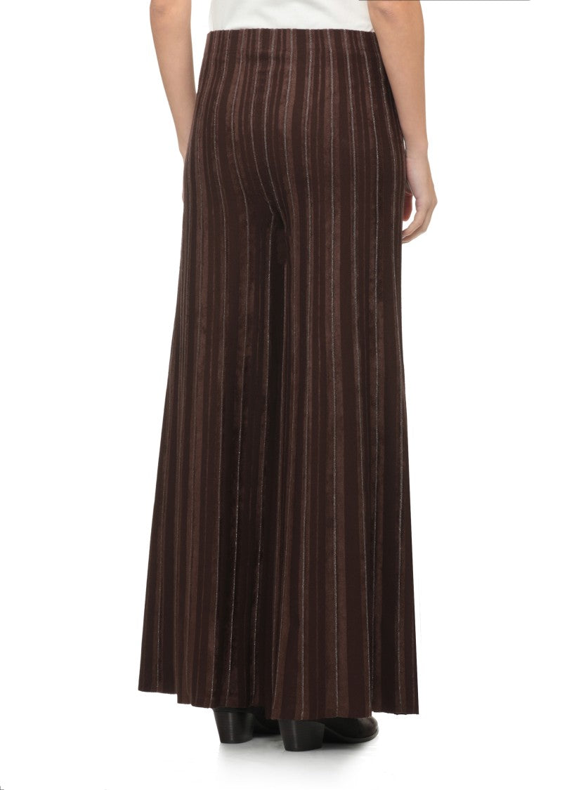 D. Exterior Brown Lurex Stripes Viscose Wide-Leg Pants