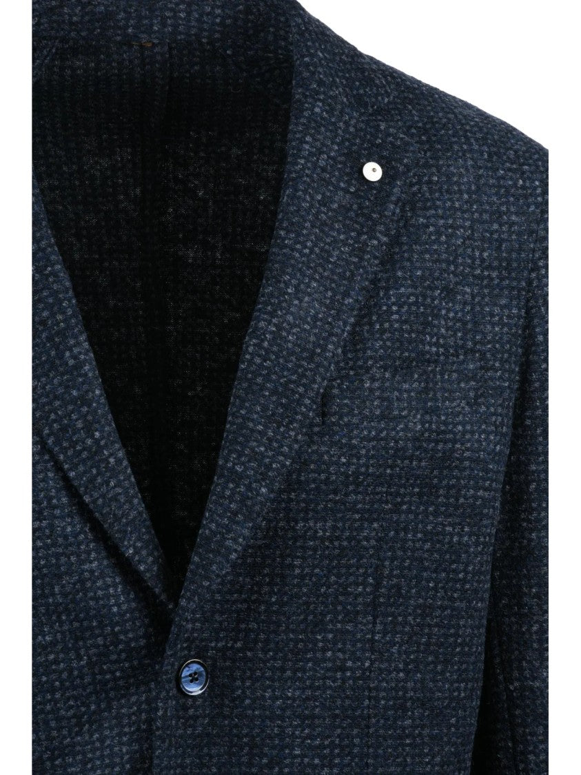 L.B.M. 1911 Textured Blue-Grey Rounded Blazer With Classic Button Closure