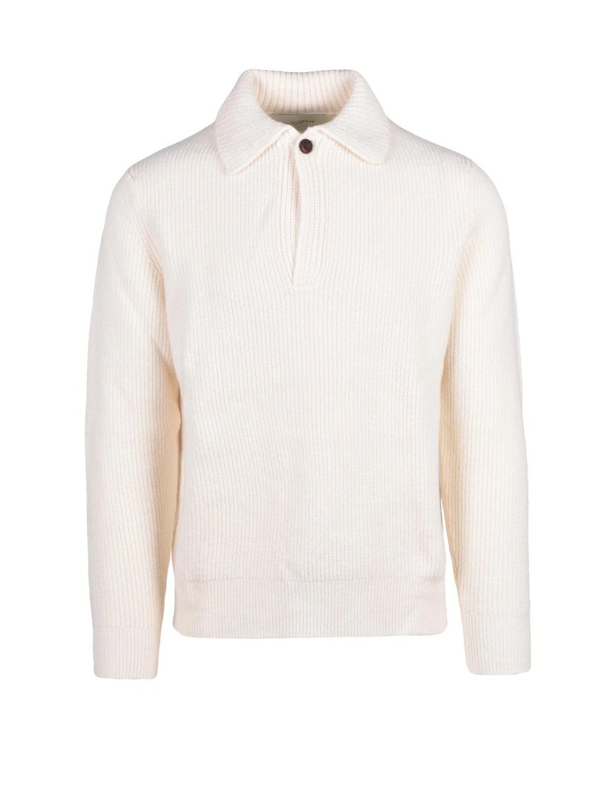 Ballantyne White Apolo Ribbed Wool Sweater