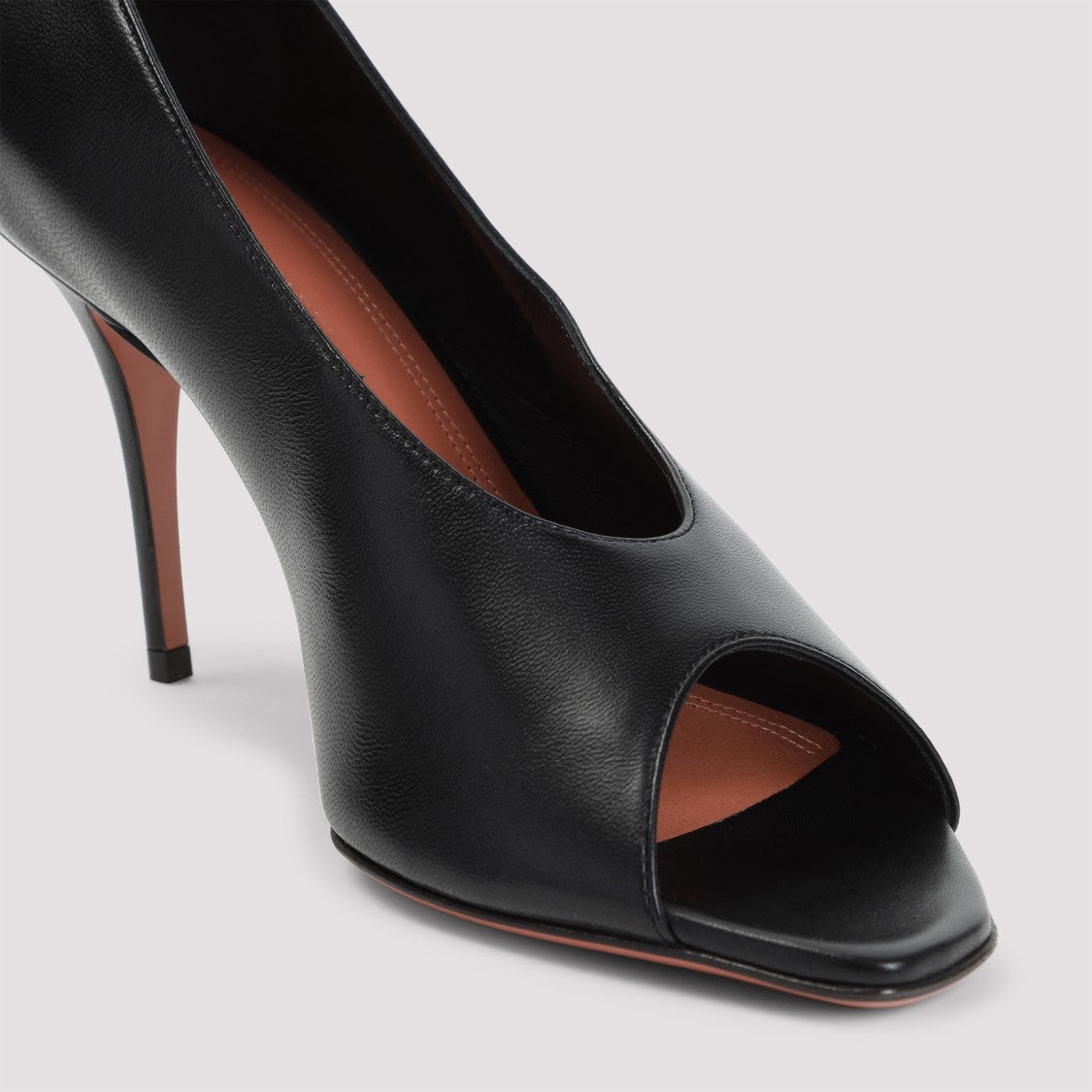 Amina Muaddi Black Nappa Leather Julianne 90 Peep Toe Pumps