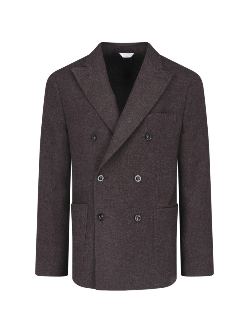 Boglioli Brown Wool-Blend Double-Breasted Notch Lapel Blazer