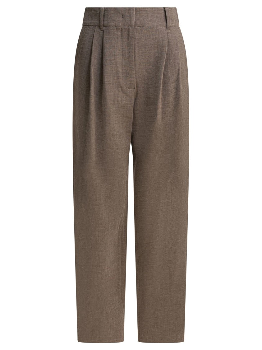 Sandbeige Tailored Straight-Leg Trousers With High Waist