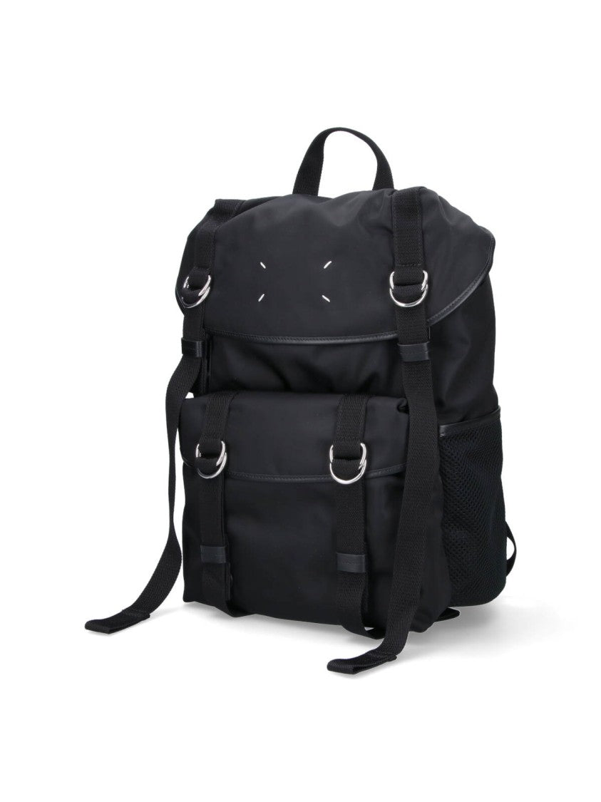 Maison Margiela Black Leather Backpack With Embroidered Logo