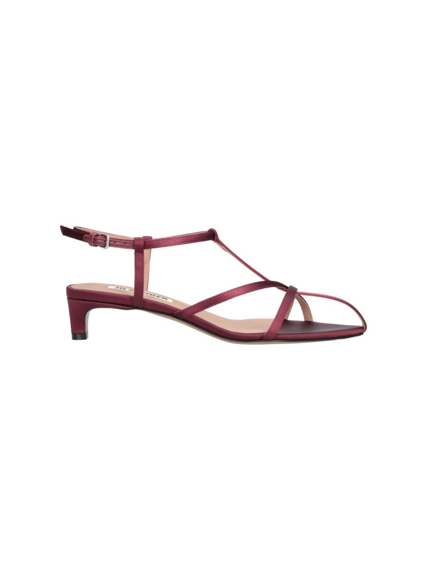 Jil Sander Burgundy Cage Fabric Rhinestone Strap Sandals