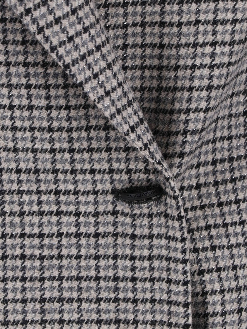 Tagliatore Double-Breasted Pied De Poule Blazer In Grey Wool Blend