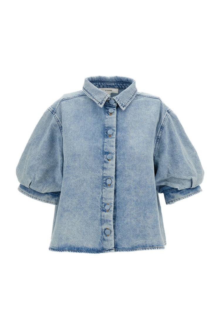 Frame Short-Sleeved Denim Chambray Billow Shirt
